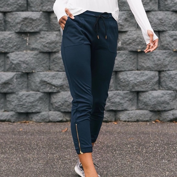 ZYIA Pants - Sold dont buy Joggers Draw String Pants Pockets Zip Hem Navy Blue Women’s Size M